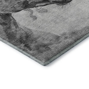HomeRoots 5' X 8' Gray Silver Ivory Animal Print Area Rug – Stylish, Washable, UV-Protected & Non-Slip Design 698988