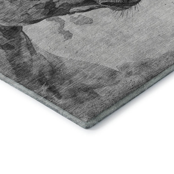 HomeRoots 5' X 8' Gray Silver Ivory Animal Print Area Rug – Stylish, Washable, UV-Protected & Non-Slip Design 698988