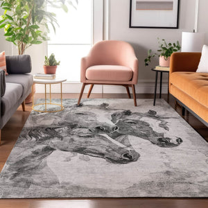 HomeRoots 5' X 8' Gray Silver Ivory Animal Print Area Rug – Stylish, Washable, UV-Protected & Non-Slip Design 698988
