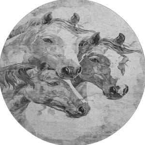 HomeRoots 8' Stylish Gray Silver and Ivory Animal Print Round Rug - Washable, UV Protected, Family-Friendly Design 698989