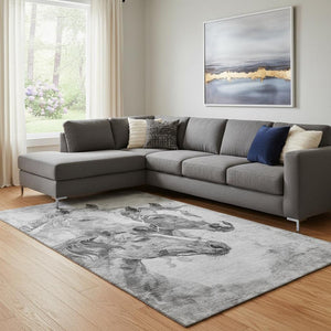 HomeRoots 8' X 10' Stylish Gray and Ivory Animal Print Washable Area Rug with UV Protection for Modern Homes 698990