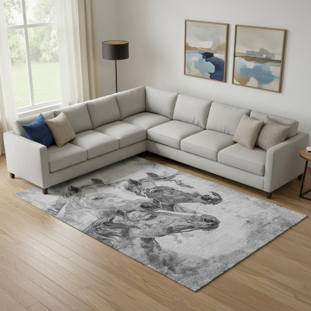 HomeRoots 9' X 12' Gray-Silver-Ivory Animal Print Washable Area Rug - Stylish, Durable, UV-Protected Design 698991