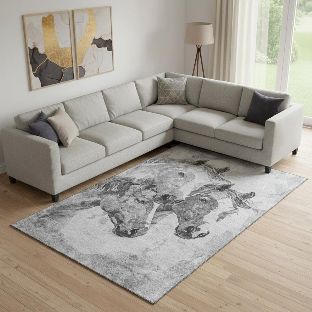HomeRoots 10' X 14' Gray Silver And Ivory Animal Print Area Rug – Durable, Stylish, Washable, UV Protected! 698992