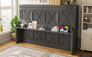 English Elm Full Murphy Bed with Fold Down Desk Led Lighting and Usb Port for Studio Spaces Dark Gray W1580S00455