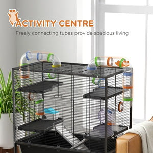 English Elm Small Animal Habitat with Colorful Tubing System Steel Wire Multi-level Gerbil Home T3971P407217
