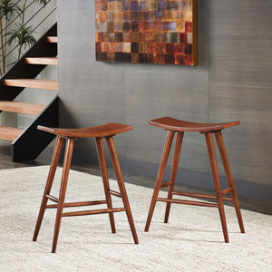 Danville Rubberwood Backless Counter Stools Mid-century Kitchen Bar Set of 2