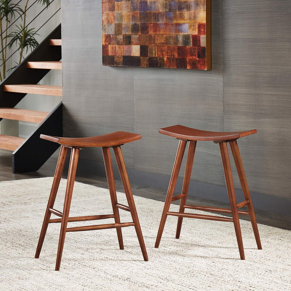 Danville Rubberwood Backless Counter Stools Mid-century Kitchen Bar Set of 2