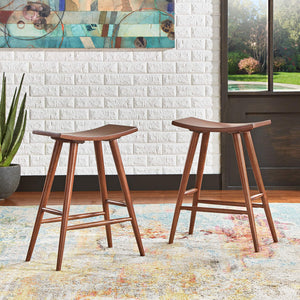 Danville Rubberwood Backless Counter Stools Mid-century Kitchen Bar Set of 2