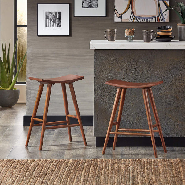 Danville Rubberwood Backless Counter Stools Mid-century Kitchen Bar Set of 2