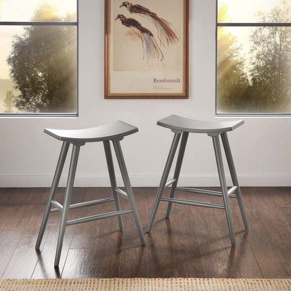 Danville Rubberwood Backless Counter Stools Mid-century Kitchen Bar Set of 2