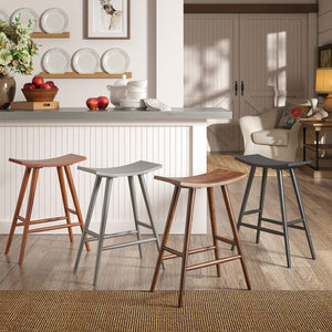 Danville Rubberwood Backless Counter Stools Mid-century Kitchen Bar Set of 2