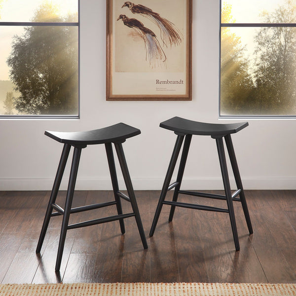 Danville Rubberwood Backless Counter Stools Mid-century Kitchen Bar Set of 2
