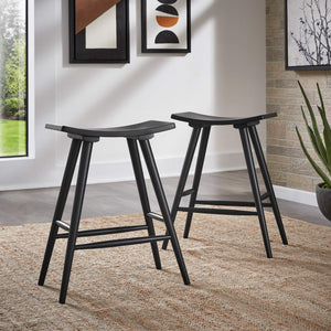Danville Rubberwood Backless Counter Stools Mid-century Kitchen Bar Set of 2