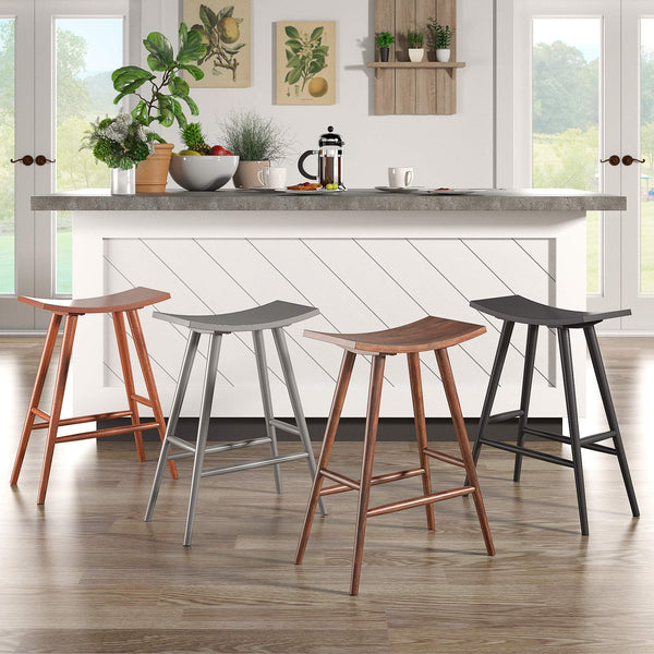 Danville Rubberwood Backless Counter Stools Mid-century Kitchen Bar Set of 2
