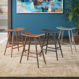 Danville Rubberwood Backless Counter Stools Mid-century Kitchen Bar Set of 2