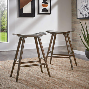 Danville Rubberwood Backless Counter Stools Mid-century Kitchen Bar Set of 2