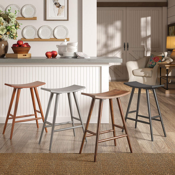 Danville Rubberwood Backless Counter Stools Mid-century Kitchen Bar Set of 2