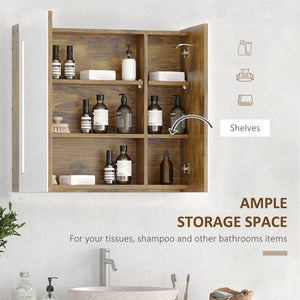 English Elm kleankin Rustic Brown Lighted Medicine Cabinet with Mirror, 27.5"x25.5" Dimmable LED, USB Charging, 3-Tier Storage, Smart Touch W2225P229718