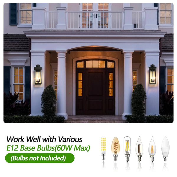English Elm 1-Pack 22.0" Outdoor Wall Lantern with Dusk-to-Dawn Sensor, Matte Black Aluminum, Clear Glass, Weatherproof Lighting W2312P374778