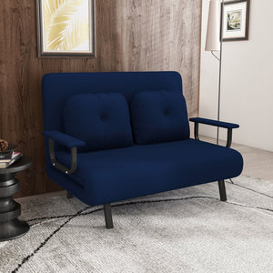English Elm 46" Wide Corduroy Sleeper Sofa Bed Convertible Folding Chair for Two with Adjustable Backrest Blue W2700P431035