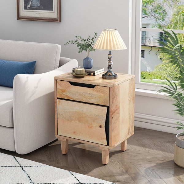 English Elm Christopher Knight Home® - Natural Solid Mango Wood Nightstand with 1 Drawer, Minimal Cutout Handles, Handcrafted Modern Finish N758P194740X