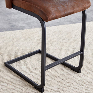 English Elm A set of two brown chairs with suede cushions and black metal legs, compact modern dining stools for cozy spaces W1151P144808