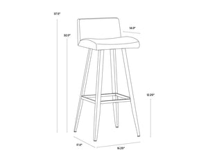 Sunpan Dani Chic Bar Stool with Antique Black Faux Leather & Brushed Champagne Gold Frame for Stylish Dining Bar Height