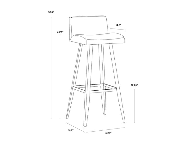 Sunpan Dani Chic Bar Stool with Antique Black Faux Leather & Brushed Champagne Gold Frame for Stylish Dining Bar Height