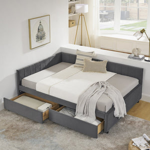 English Elm Full Size Upholstered Tufted Daybed With Storage Drawers - Chic Velvet Frame For Sofa & Sleep Needs W1413S00087