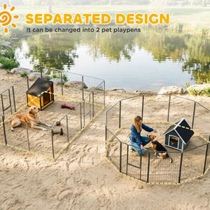 English Elm Dog Playpen 24 Modular Steel Panels with Three Doors for Indoor and Outdoor Pet Use T3971S00243