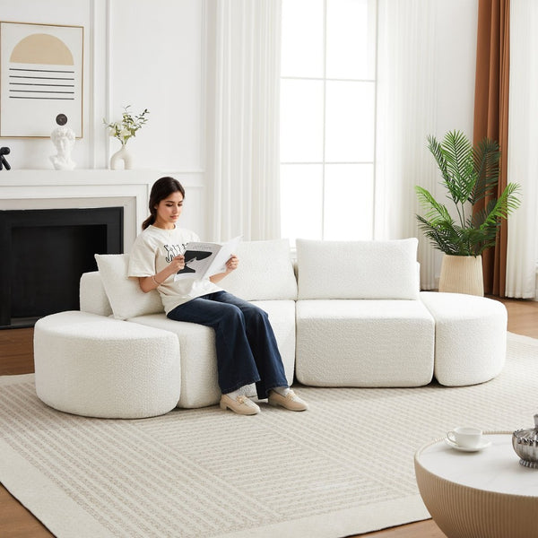 English Elm 106.3-inch Chenille Modular Sectional with Curved Ottomans and Cloud Comfort Seating W3505P383961