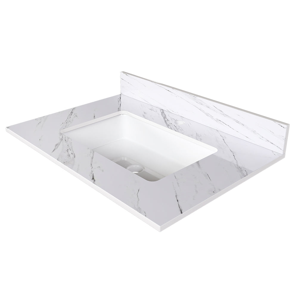 English Elm 31 Inch Marble Vanity Top - Premium Bianco Carrara Venato With Undermount Sink & 4" Backsplash W2700P194072