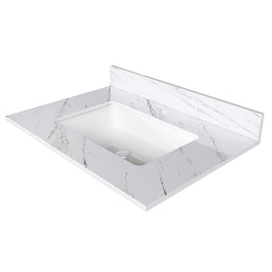 English Elm 31 Inch Marble Vanity Top - Premium Bianco Carrara Venato With Undermount Sink & 4" Backsplash W2700P194072