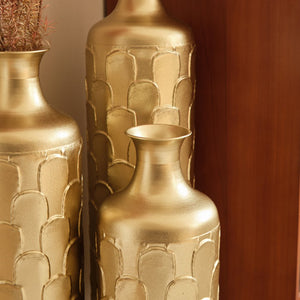 English Elm Floor Metal Vases Set Of 3 - Elegant Tall Decor With White And Gold Accents For Modern Interiors W2796P237520