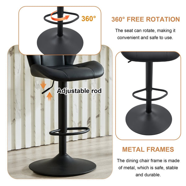 English Elm Set of 2 Adjustable Pu Tufted Barstools with Metal Base for Kitchen or Bar W3875P382611