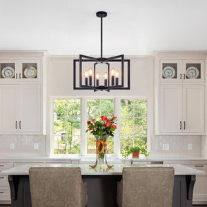 English Elm 22" Modern Geometric 6-Light Chandelier - Industrial Iron Pendant Light Fixture for Living & Dining Spaces Black W2312P368723