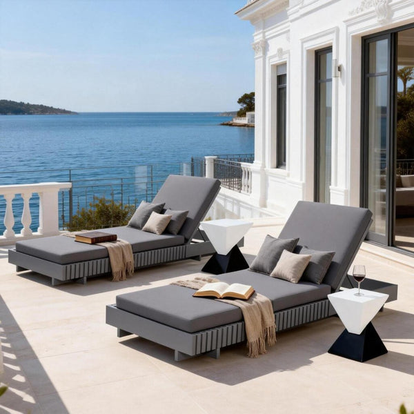 English Elm Modern Acacia Wood Outdoor Chaise Lounge Slatted Reclining Poolside Sun Chair Dark Grey N770P281696G_N770P208326G