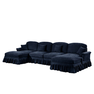 English Elm Classic U-Shape 4-Seater Modular Sectional Sofa In Soft Chenille With Ruffled Skirts & Spindle Legs W3041S00262