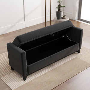 English Elm 66 Inch Sherpa Upholstered Storage Bench with Fluted Wood Base and Bolster Pillows Black W1658P446127