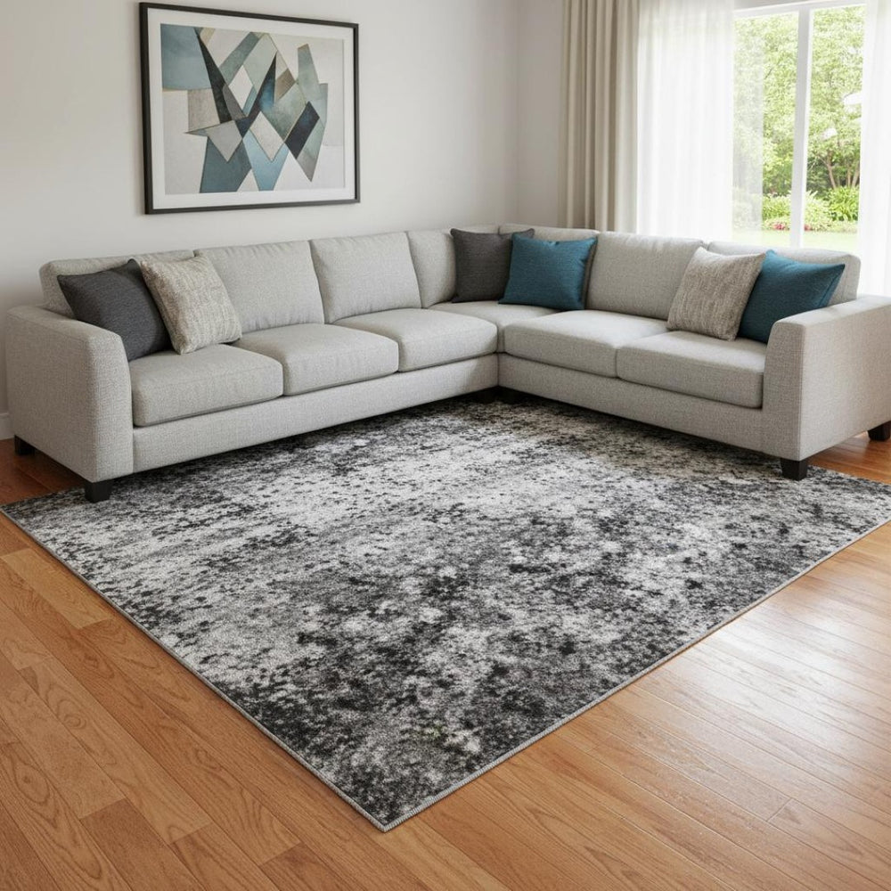 HomeRoots 8' X 10' Stylish Gray Silver Ivory Animal Print Washable Rug with UV Protection for Homes & Pets 699044