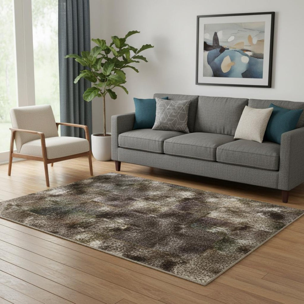 HomeRoots 5' X 8' Stylish Ivory Beige & Charcoal Animal Print Washable Rug with UV Protection for Modern Homes 699048