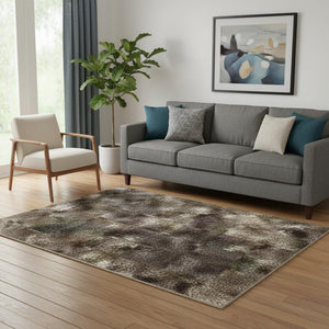 HomeRoots 5' X 8' Stylish Ivory Beige & Charcoal Animal Print Washable Rug with UV Protection for Modern Homes 699048