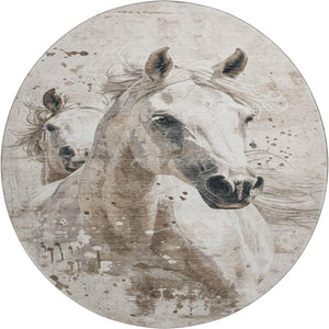 HomeRoots 8' Washable Round Rug in Ivory Beige & Charcoal - Durable, UV-Protected Animal Print for Homes 699049