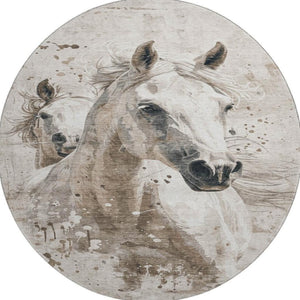 HomeRoots 8' Washable Round Rug in Ivory Beige & Charcoal - Durable, UV-Protected Animal Print for Homes 699049