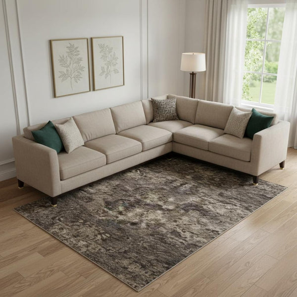 HomeRoots 9' X 12' Stylish Ivory-Beige & Charcoal Animal Print Washable Area Rug with UV Protection & Durability 699051