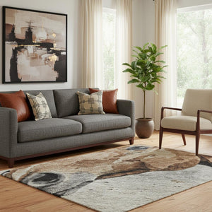 HomeRoots 5' Modern Safari-Inspired Beige Brown Charcoal Animal Print Washable Area Rug with UV Protection 699054