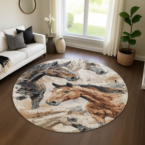 HomeRoots 8' Washable Round Area Rug with Modern Animal Print, UV Protection & Easy-Care for High Traffic Areas 699055