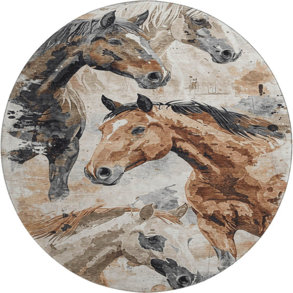 HomeRoots 8' Washable Round Area Rug with Modern Animal Print, UV Protection & Easy-Care for High Traffic Areas 699055