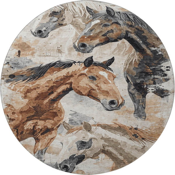 HomeRoots 8' Washable Round Area Rug with Modern Animal Print, UV Protection & Easy-Care for High Traffic Areas 699055