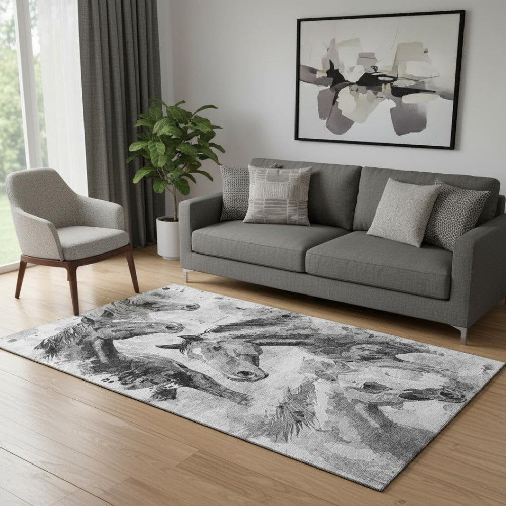 HomeRoots 5' X 8' Gray Silver Charcoal Animal Print Washable Area Rug - Durable, Stylish, UV Protected Design 699060